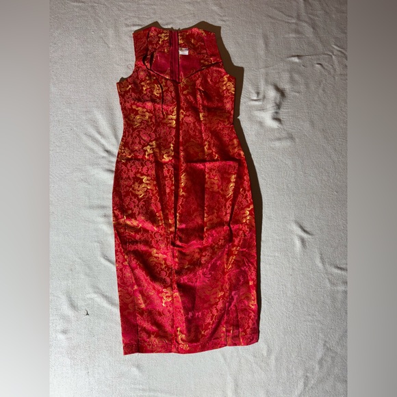 Frederick's of Hollywood VINTAGE Asian Phoenix ๐ฆโ๐ฅ Dragon ๐ Sheath Dress Slit - Picture 2 of 12